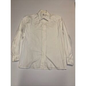 Vintage Ishyu Women's Blouse Size 4   White Button Up Embroidered Front